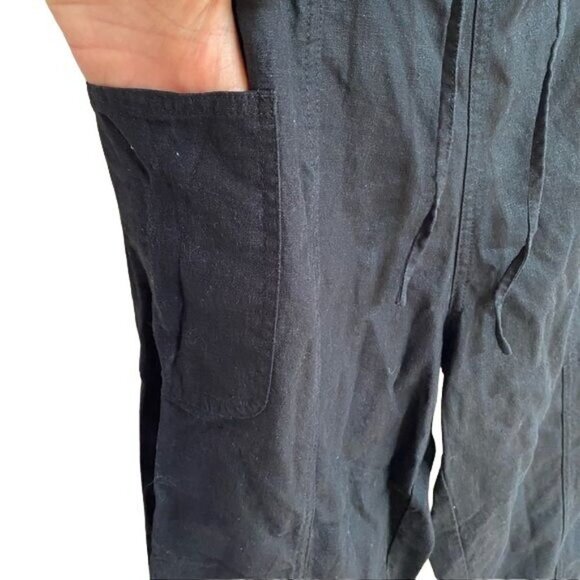 Jaquline Design Black Studio Linen Pants With Pockets and Draw Strig Lounge Pant - Picture 6 of 9